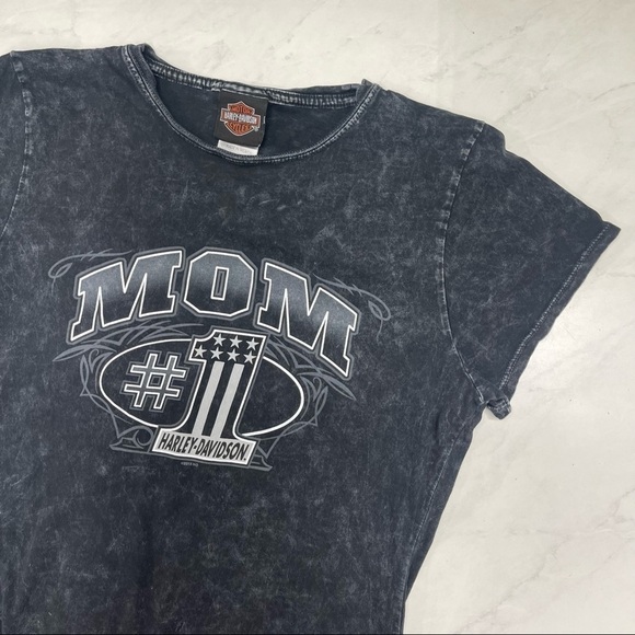 Harley Davidson Black Acid Wash #1 Mom Tee Shirt Size Medium - Picture 3 of 6